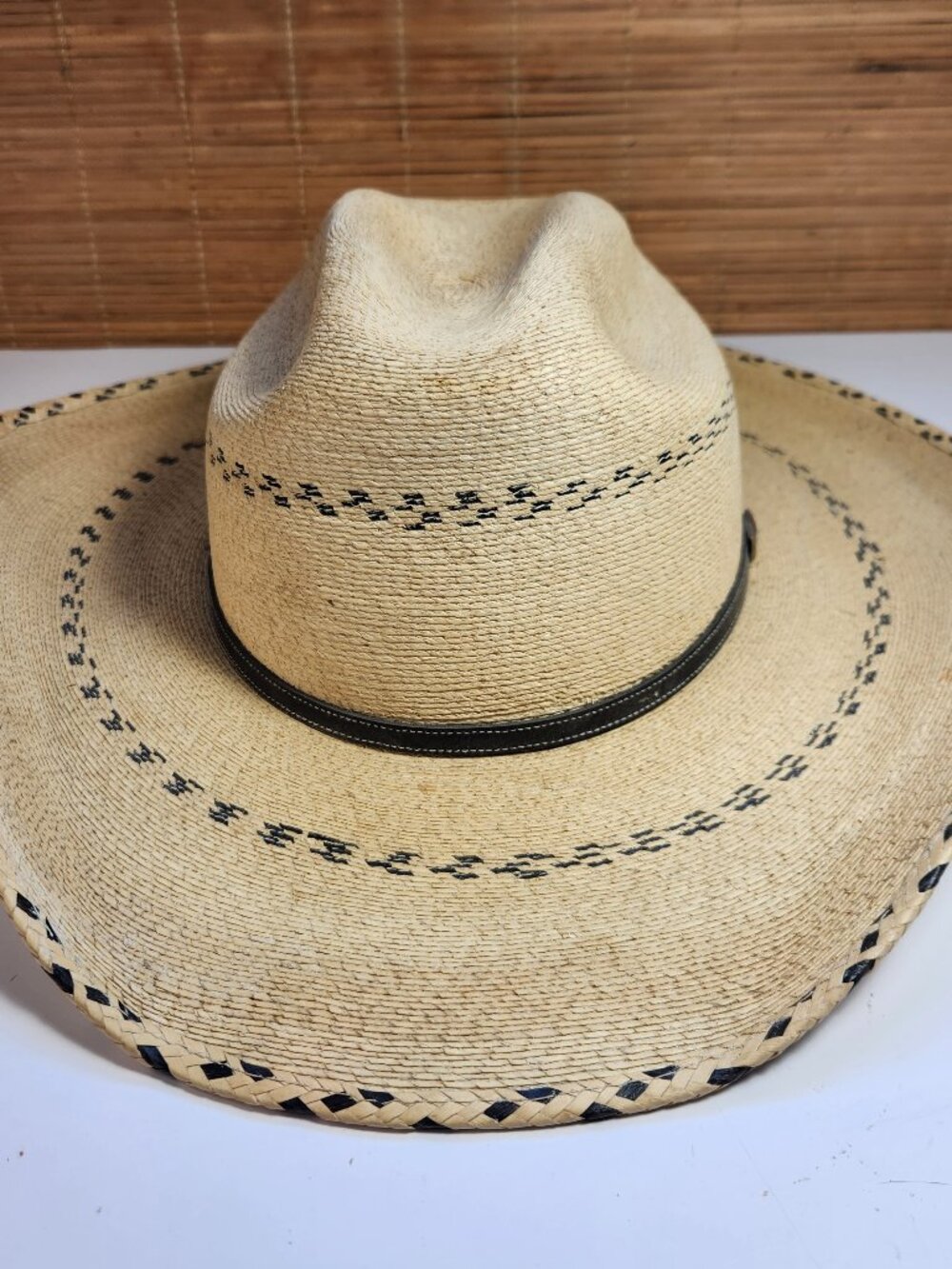 Atwood Hereford LC Pinto 7X Palm Leaf Cowboy Hat Mens 7 3/8 Long Oval Straw